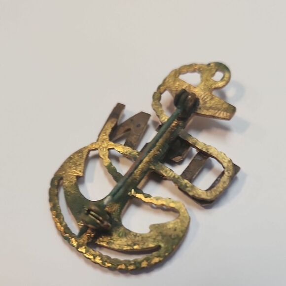 Gold and Silver USN Anchor Pin Brooch United States Navy Vintage - Picture 5 of 5